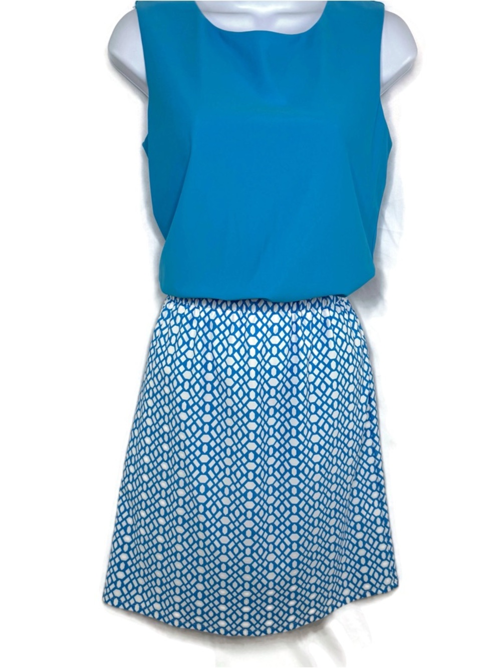 New Jude Connally Teal Top with Blue & White Patterned A-Line Bottom Elastic W